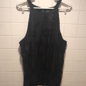 Torrid 3X Plus High Neck Tank Top Black Sheer Burn Out Fabric 1 Button Closure